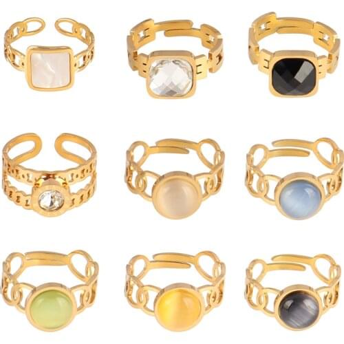 Fashion Rings Stainless Steel Rings Open Rings For Women Colorful Stone Chain Rings Zircon Ring Womens Ring Ring Gifts Jewelry