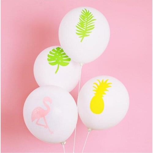 10Pcs Flamingo Birthday Party Balloons Decorations Pineapple Leaf Printed Baloons For Birthday Decor Hawaiian Party Supplies