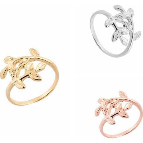 Yiustar 1pc 2016 Fashion Rings Cute Double Leaf Ring Plant Branch Rings Womens Gift in Gold Size 6 R100