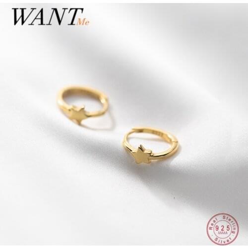 WANTME 925 Sterling Silver Minimalist Charm Star Ear Buckle Earrings for Women Fashion Korean Teen Party Gold Hoop Jewelry Gift