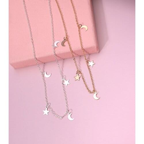 Gold Color Moon Star Party Womens Pendant Necklace Statement Fashion Female Choker Necklaces Jewelry Simple Ladies Jewelry Gift