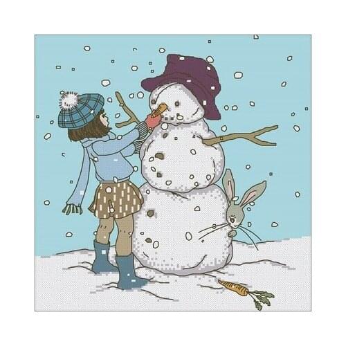 Magazine-Girl making a snowman Counted Cross Stitch 11CT 14CT 18CT Cross Stitch Kits Embroidery Needlework Sets