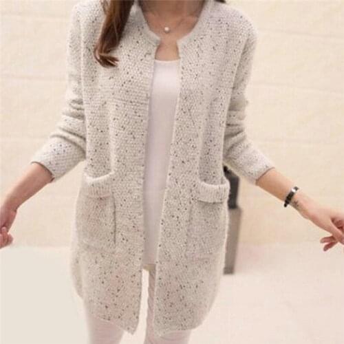 Winter Warm Fashion Women Solid Color Pockets Knitted Sweater Tunic Cardigan New Crochet Ladies Sweaters Tricotado Cardigan1