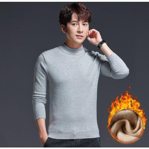 Winter Thick Velvet Grey Turtleneck Fluffy Sweater Men Long Sleeve Knitwear Warm Pullover Oversized Knitted Casual Sweater Male