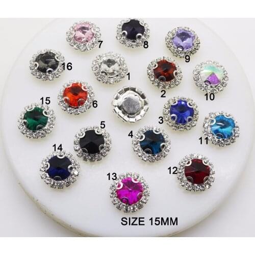 New Fashion 10Pcs 15mm Round Diy Accessories rhinestones pedestal embellishments caps wedding Decoration For Making Silver