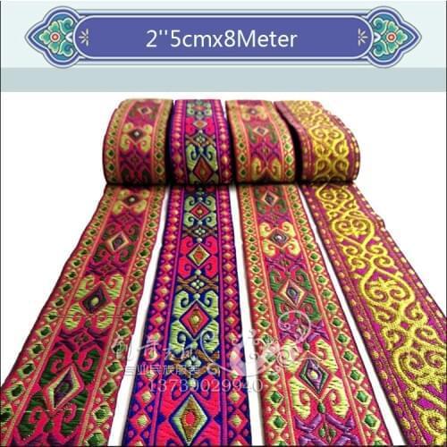 2" 50mmx 8yard C 10yard/lot High quality Woven Jacquard Ribbon Rose red background geometric patternDIY Belt accessories