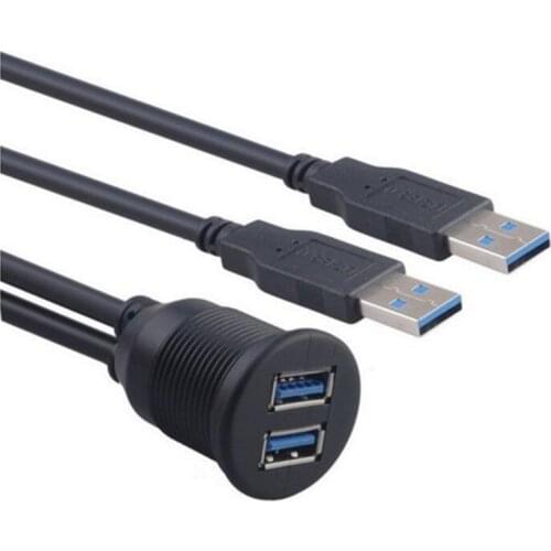 2 Ports Dual USB 3.0 Male to USB 3.0 Female AUX Flush Mount Car Mount Extension 1m 2m