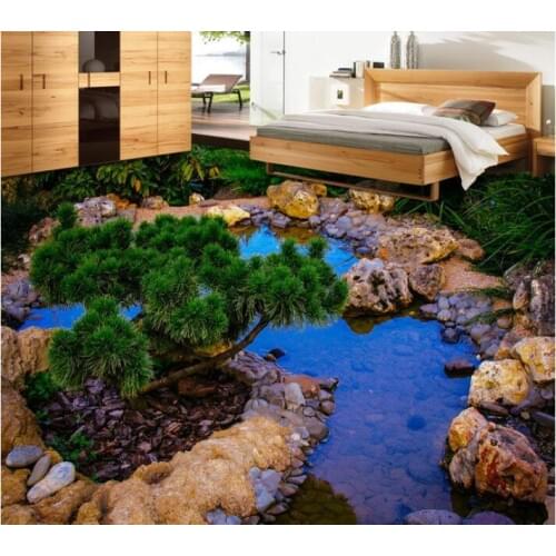 3 d flooring custom waterproof self adhesion 3d rockery pool plant flowers 3d bathroom flooring photo wallpaper for walls 3d