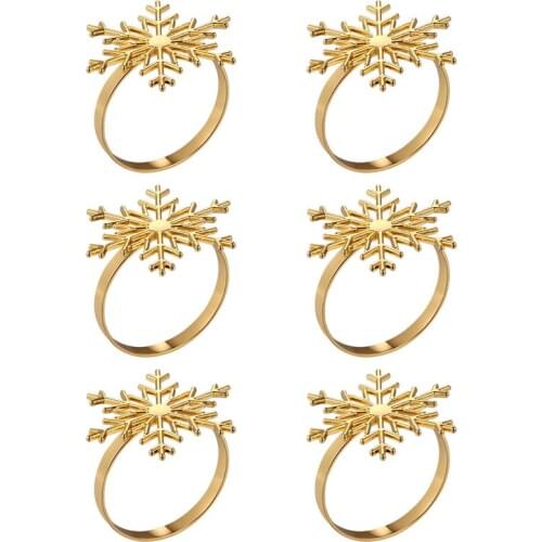 6Pcs Christmas Tissue Buckles Festive Snowflake Napkin Ring Kitchen Table Decoration Accessories(Golden)
