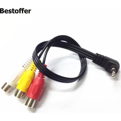 90 Degree Angle 3.5MM A/V JACK TO 3-RCA AUDIO VIDEO CONNECTOR CABLE AUX ADAPTER
