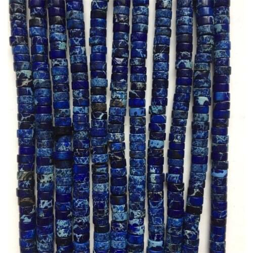 2*4/3*6MM Heishi Lapis Blue Sea Sediment Turquoise Gemstone Small Natural Stone Rondelle Disc Seed Bead for Jewelry Bracelet Diy