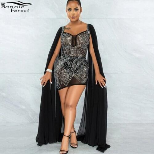 Bonnie Forest Glitter Black Crystal Short Party Dress Women Glam Sequin Birthday Dresses Celebrities Outfits Club Wears