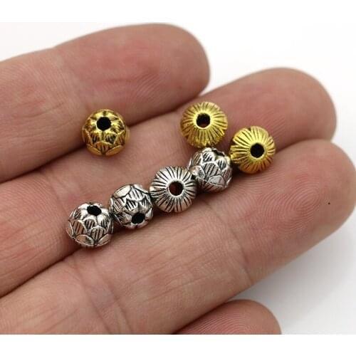 20PCS Gold Color Lotus Flower Spacer Beads Round Loose Beads for Jewelry Making Bracelet Accessories 8mm