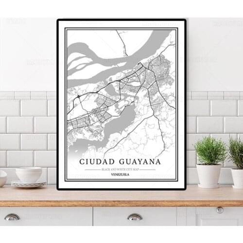 Custom Map Modern CIUDAD GUAYANA Black and White World City Map Canvas Painting Poster Print Wall Art Home Decoration