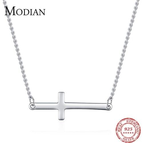 Modian Exquisite Simple Cross Choker Necklace 100% 925 Sterling Silver Classic Shining Chain Necklaces Pendant For Women Jewelry