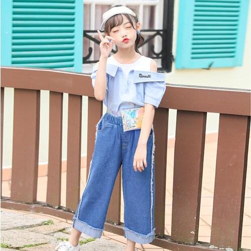 New Girls Denim Jeans Fashion Tassels Wide Leg Pants for Toddler Girls Pure Cotton Children Clothes Kids Straight Fall Trousers