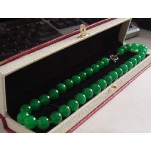 Hot sell 18"ELEGANT HUGE 14MM NATURAL CIRCULAR AAA+++ GREEN JADE NECKLACE