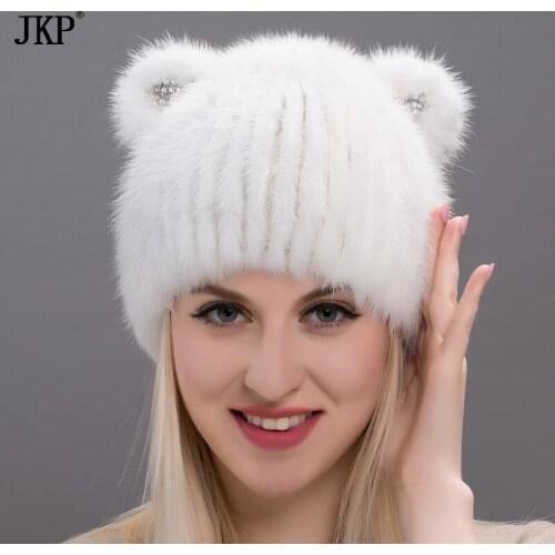 JKP New Mink Cat Ear Cap For Women And Girls, Warm And Lovely, Attractive Popular Hat Without Fox Fur, Vertical Weavi DHY17-24