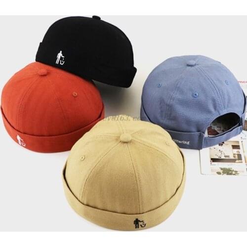 Men Women Harajuku Brimless Docker Cap Rolled Skullcap Solid Color No Littering Letters Embroidery Hip Hop Adjustable Beanie Hat