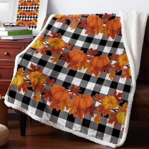 Thanksgiving Fall Pumpkin Plaid Blanket for Beds Sofa Fleece Throw Blanket Winter Bedclothes Bedspread Cashmere Blanket