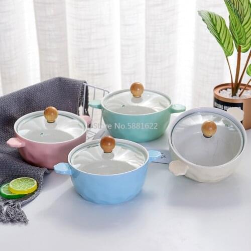 Colorful Ceramic Instant Noodle Bowl with Cute Glass Cover Japanese Korean Chinese Style Noodle Bowl Home Living Tablewares