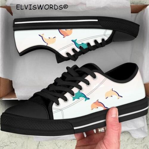 ELVISWORDS Lovely Dolphin Design Classic Low Top Style Sneakers for Women Ladies Casaul Vulcanized Shoes Female Soft Flats Shoes