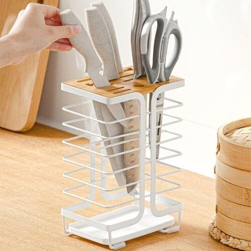 Kitchen Knife Block Draining Rack Knives Stand Storage Shelf Wood Cutters Organizer Dry Holder Accessories Cooking Utensil Tool