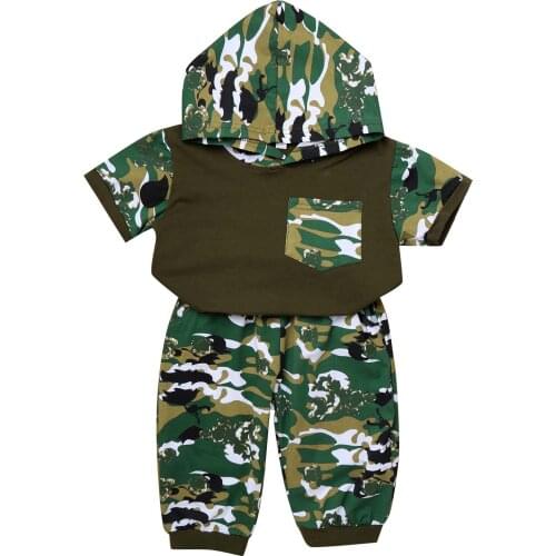 Summer Children Clothing Boys Camouflage Set Short Sleeves Hooded Top Cropped Pants Kids Sport Suit Boys Tracksuit Outfits 5-14Y