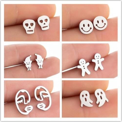 Unisex Fashion Smiley Face Earrings Unusual Hip Hop Stainless Steel Small Womens Pierced Punk Jewelry Gift Piercing 2020 Trend