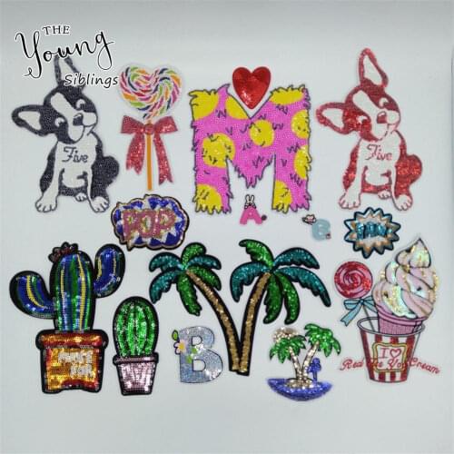 Fashion style Sequins Letter Tree Iron on patch DIY Embroidery Applique Hot melt adhesive Clothing Sewing Accessories Supplies