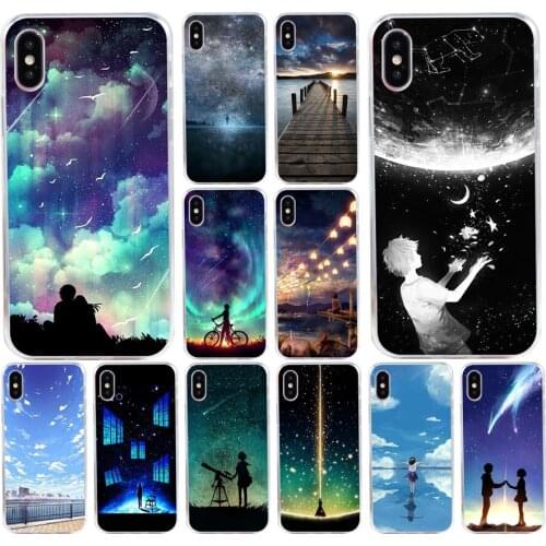 143H starry day anime Soft Silicone Tpu Cover phone Case for iphone 5 5s se X XR XS Max case