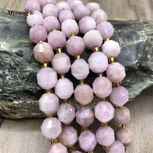 Genuine Natural Faceted Round Kunzite Crystal Necklace Bracelete Loose Stone Beads,Purple Spodumene Column Space Beads