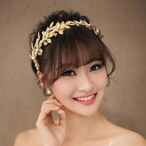 New Arrival Bridal Hairband Golden Pearl Leaves Hair Hoop Tiara Wedding Hair Accessories Handmade Bridal Headband Hair Jewelry