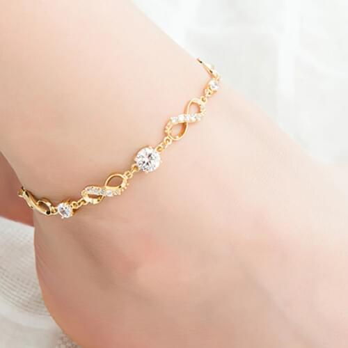 Fashion Bohemian Women Anklet Gold Leg Chain Big Rhinestone Anklets Barefoot Crochet Sandals Beads Foot Jewelry