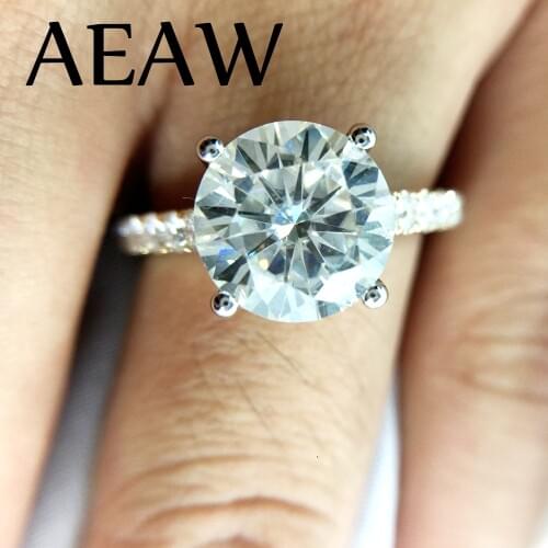 14K Yellow Gold and White Gold Prong 3.0ct 9mm Round Cut DF Full Moissanite Engagement Ring Anniversary Ring For Women