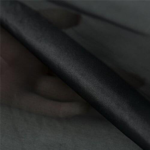 Solid dark blue-black color sheer silk organza fabric, good luster, sewing for shirt, blouse, dress, skirt, craft by the yard