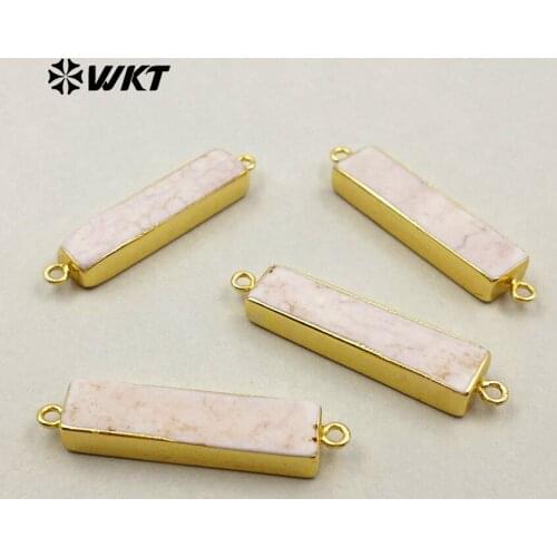 WT-C224 Wholesale natural howlite hoops connector white marble stone connector with 24K gold trim Rectangle jewelry trinket gift