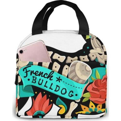 Portable Lunch Bag French Bulldog (1) Thermal Insulated Lunch Box Tote Cooler Bag Bento Pouch Lunch Container Food Storage Bag