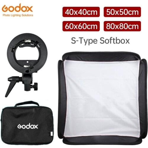 Professional Godox 80x80cm Photo Studio Softbox Diffuser + S-type Bracket Bowens Holder Mount + Bag Kit for Camera Flash Light