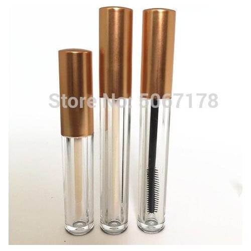 10/30/50pcs Empty Plastic Clear Lip GlossTube,Cosmetic Wand Mascara Tube With Frosted Gold Lid,Round Liquid Lipstick Bottle