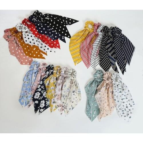 2020 New Floral Print Women Ponytail Scarf Elastic Hair Bands for Women Hair Bow Ties Scrunchies Hair Ropes Ribbon Hairbands