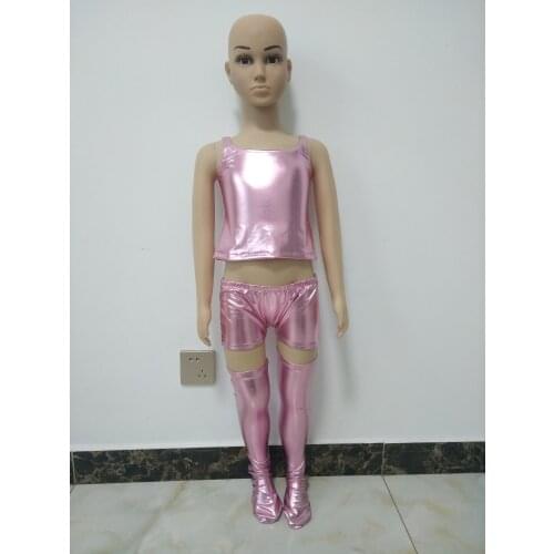 Girls Sexy Costume Three Pieces Shiny Metallic Zentai Catsuit Unitard Halloween Party Leotard for kids women