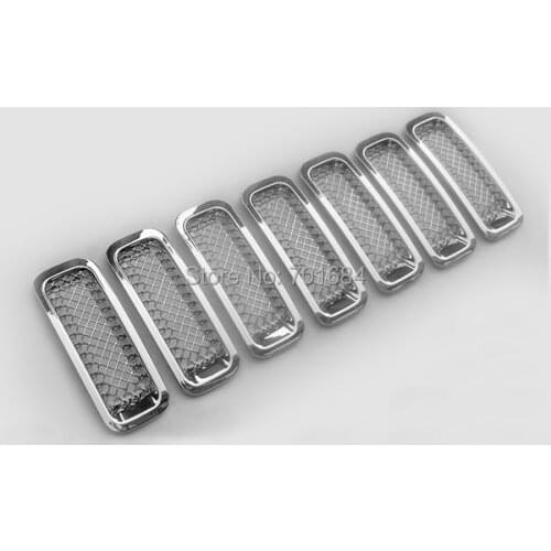 Silver Mesh Grille Grid Guard Inserts Trim Cover For Jeep Patriot 2011 2012 2013 2014 2015 2016