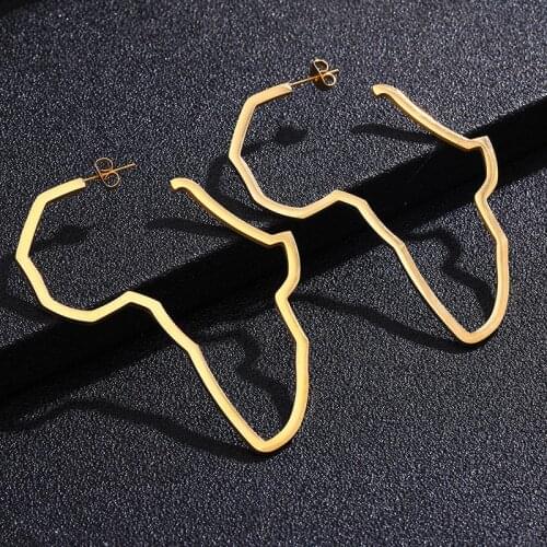 Rinhoo African Map Stud Earrings Stainless Steel Gold Silver Color Hollow Africa Map Earrings For Women Men Hip Hop Ethnic Gift