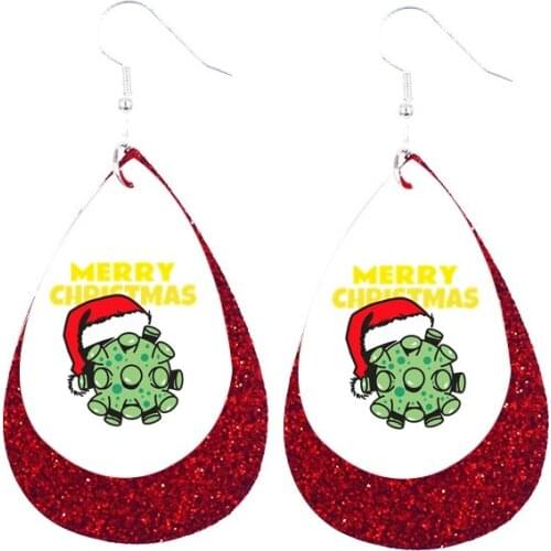 Faux Leather Christmas Quarantine 2020 Essential Earrings Two Layers