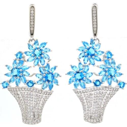 38x10mm Gorgeous 4.9g Violet Tanzanite Iolite White CZ 925 Sterling Silver Earrings Women Hot Selling Daily Wear