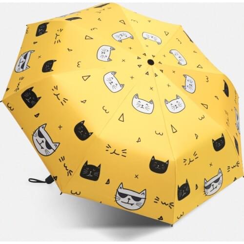 Animal Printing Folding Umbrella Rain Woman Parasol Female Anti-UV Womans Umbrellas Man Kids Yellow Cartoon Student Umbrella