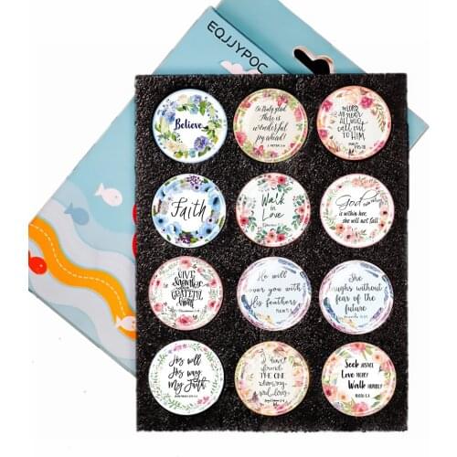 Holy Bible Verse Fridge Magnets Refrigerator Sticker Glass Cabochon Set Letter Home Decor Quote Religion Art Scripture 12pcs 3CM