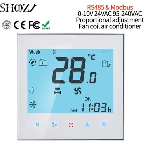 Smart Home Air Conditioner Modbus&RS485 RTU Communication Control Thermostat Switch For Fan Coil Heat 2/4Pipe SHOJZJ
