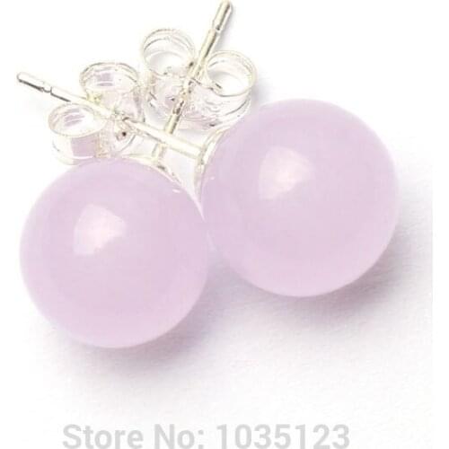 High Quality 10mm Pretty Smooth Round Shape Natural Light Purple Color Stone Vogue Silver color Earrings 1 pair w2805